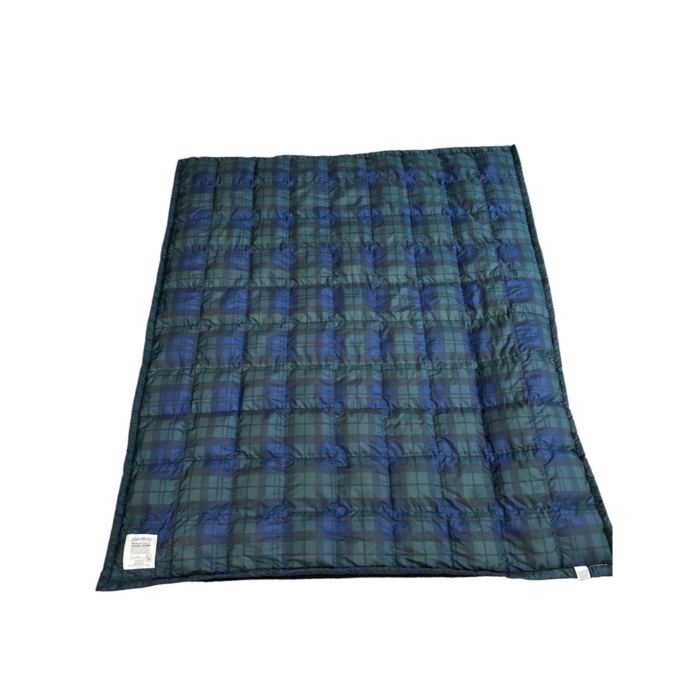 Eddie Bauer Down Fill Quilted Blanket Green Blue Plaid TARTAN PLAID 50"X 59" HTF